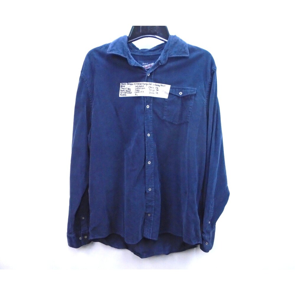 Johnnie O Hangin Out Mens Size XL Blue Corduroy Long Sleeve Button Front Shirt